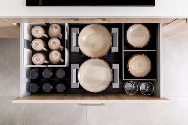 Small bathroom drawer organized containers