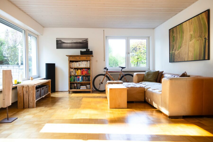 Minimalist living room decluttering boxes