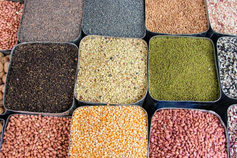 Variety whole grains legumes vegetables