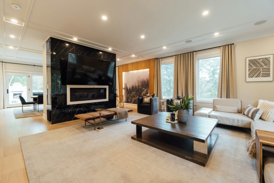 Living room tidy sofa coffee table rug