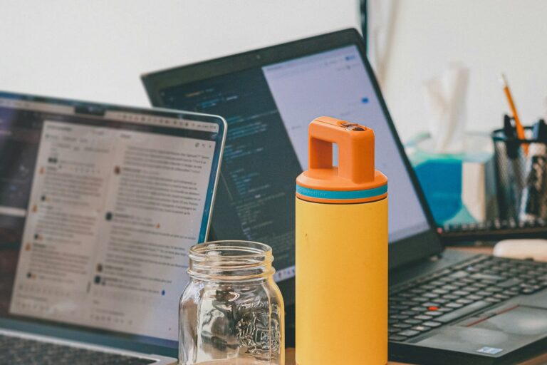 Office desk healthy snack water