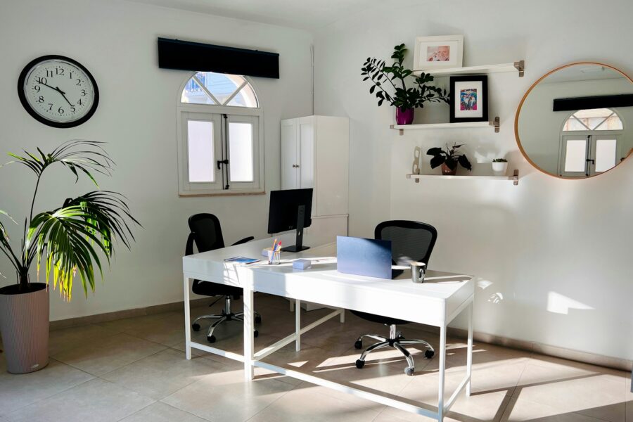 Minimal workspace laptop notebook plant