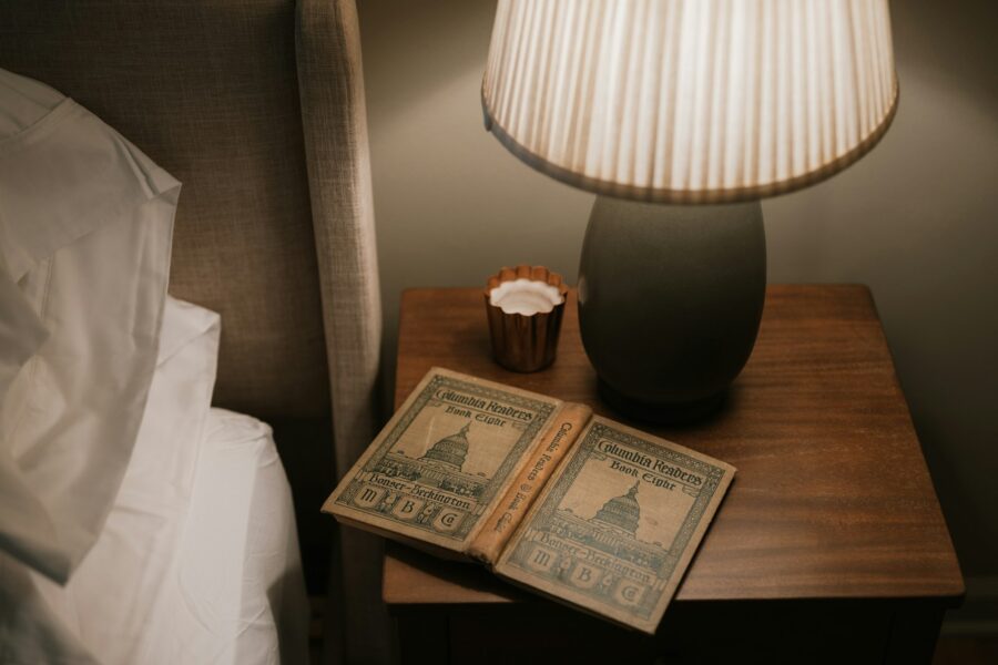 Bedside lamp book cozy bedroom