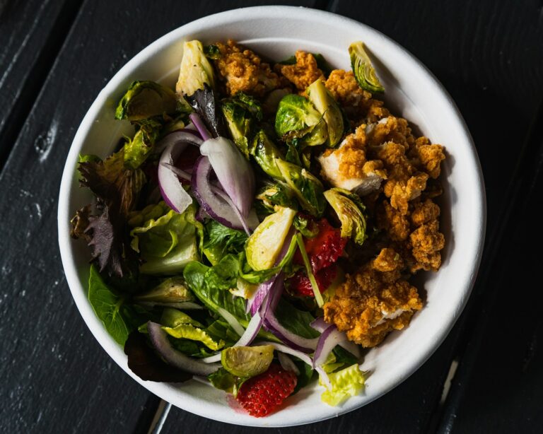 Homemade croutons salad bowl
