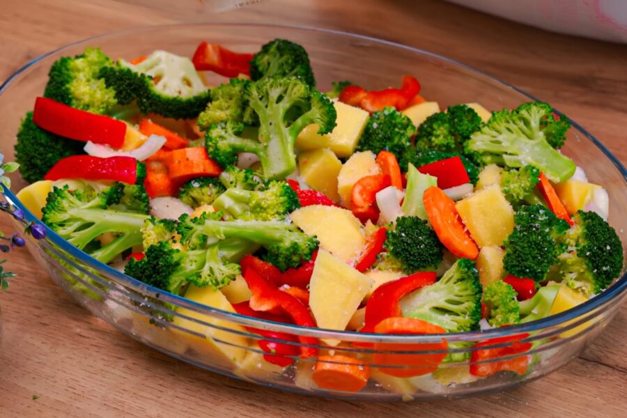 Frozen mixed vegetables baking tray oven