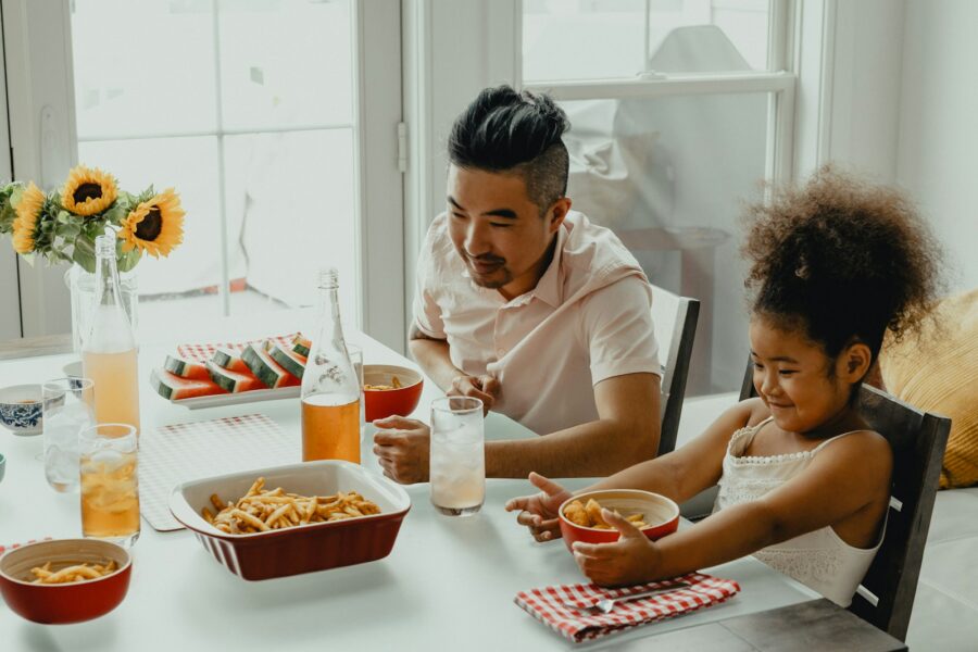 Baked pasta casserole family table