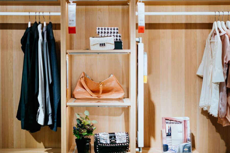 Woman wardrobe shelf handbags