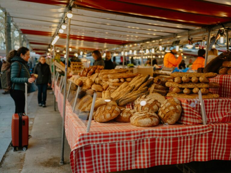 Local bakery counter fresh bread seaside picnic blanket
