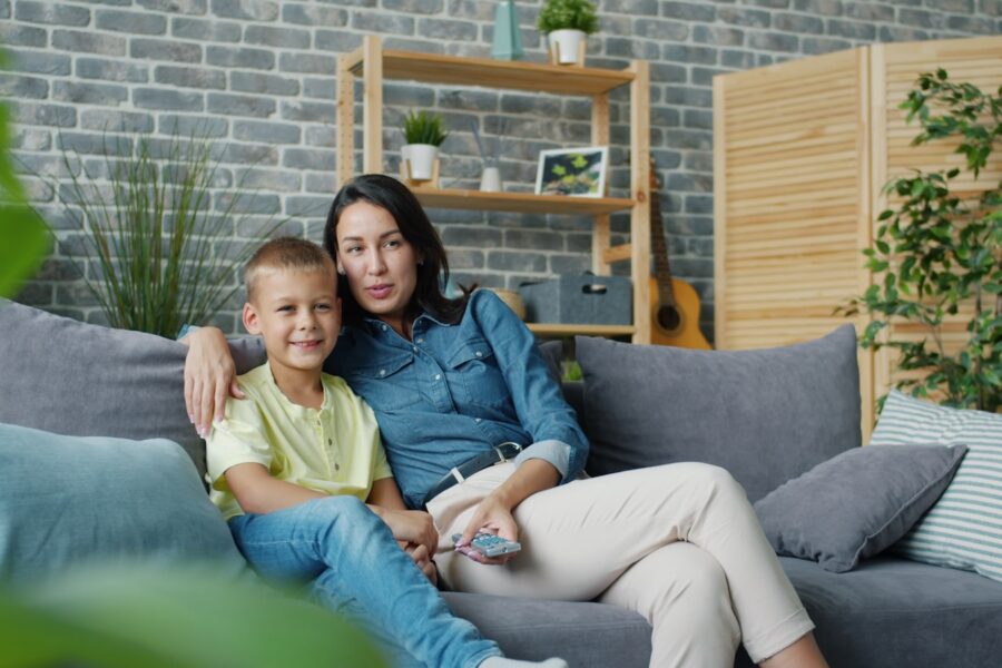 Parents child living room conversation sofa
