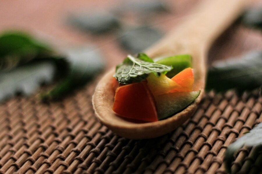 Vegetable soup pot wooden spoon