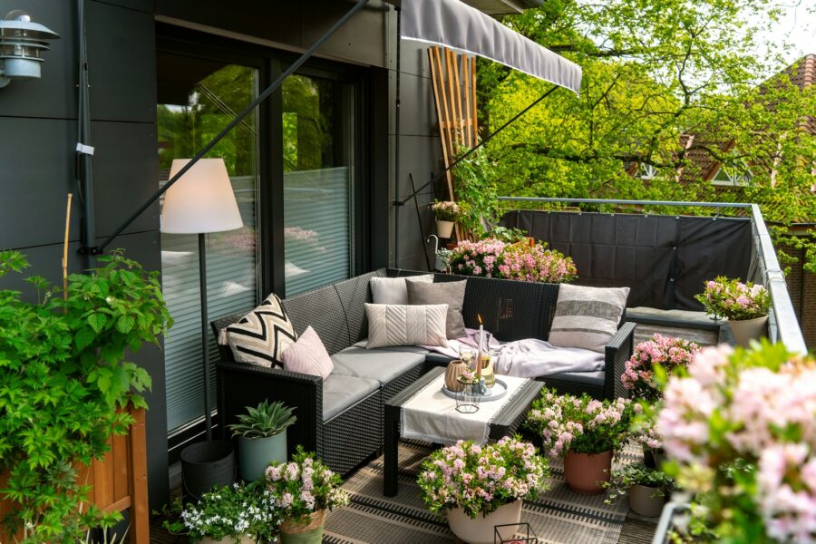 Small apartment balcony plants seating