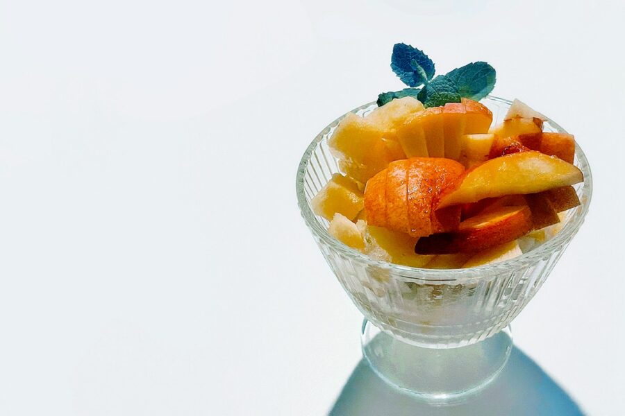 Roasted stone fruit dessert yogurt bowl