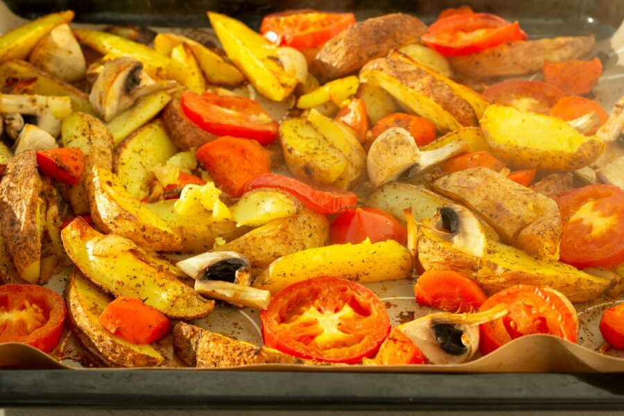 Oven baked chicken tray roasted vegetables