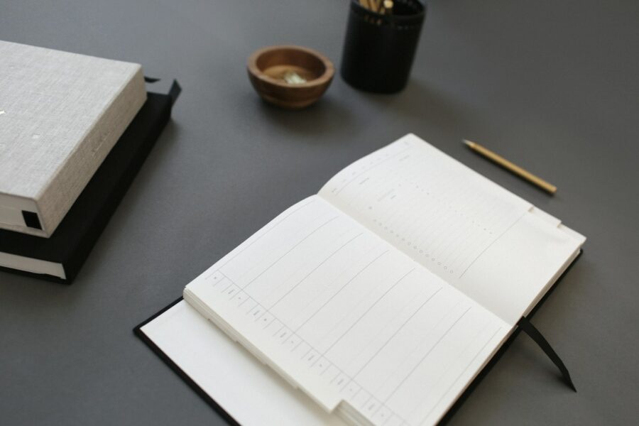 Habit tracker notebook pen desk