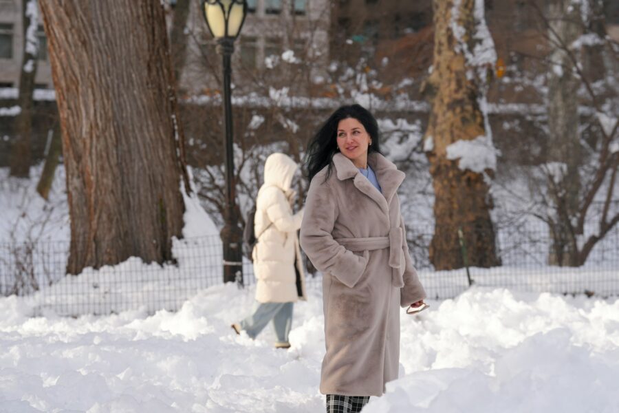 Winter walking park snow coat
