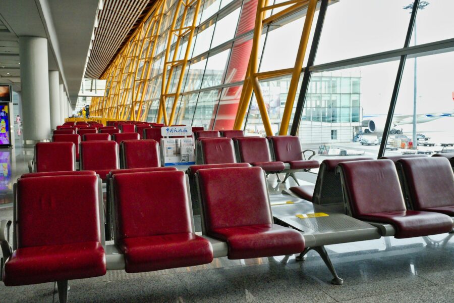 Airport terminal seating luggage passengers