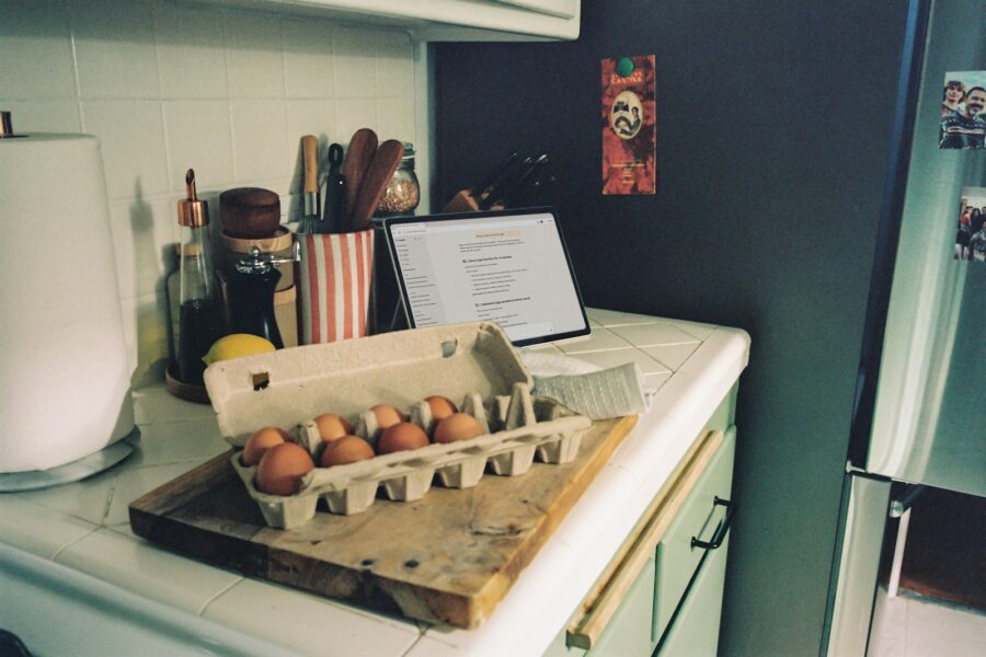 Carton eggs kitchen counter