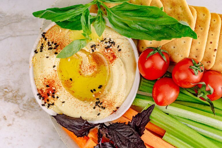 Cut vegetables hummus