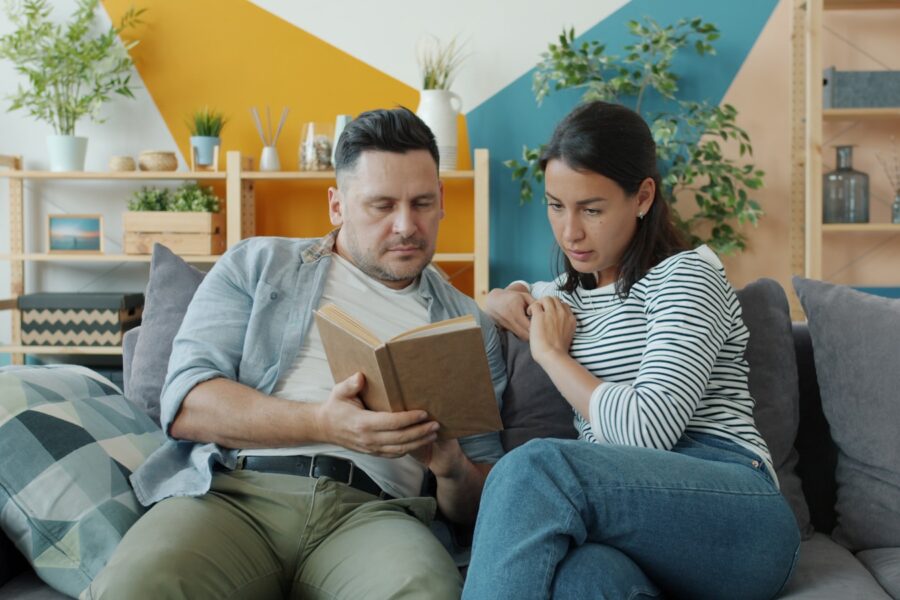 Family sitting couch