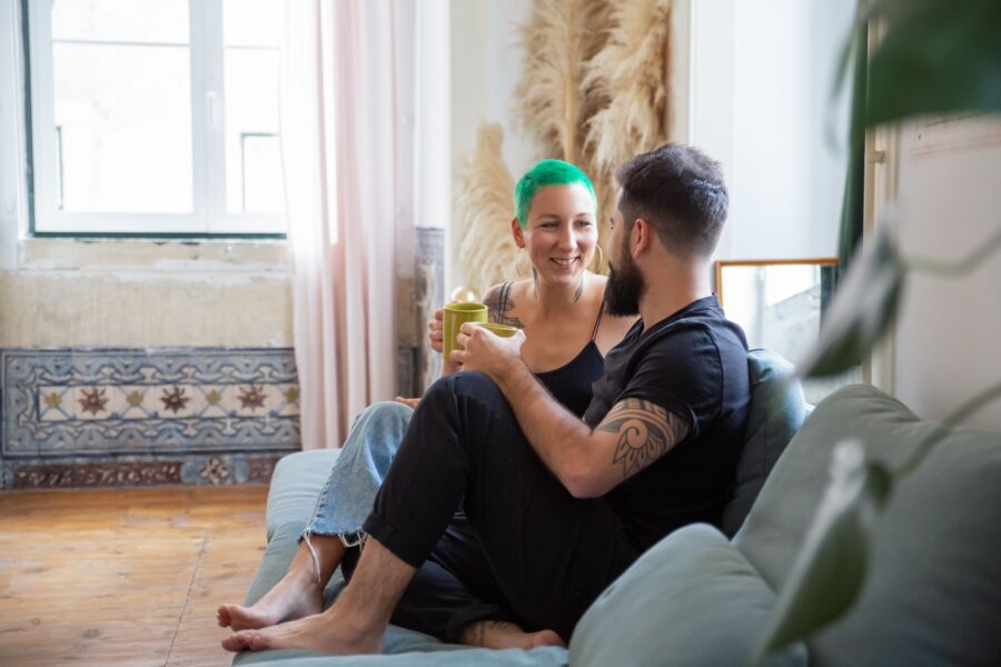 Couple sitting sofa