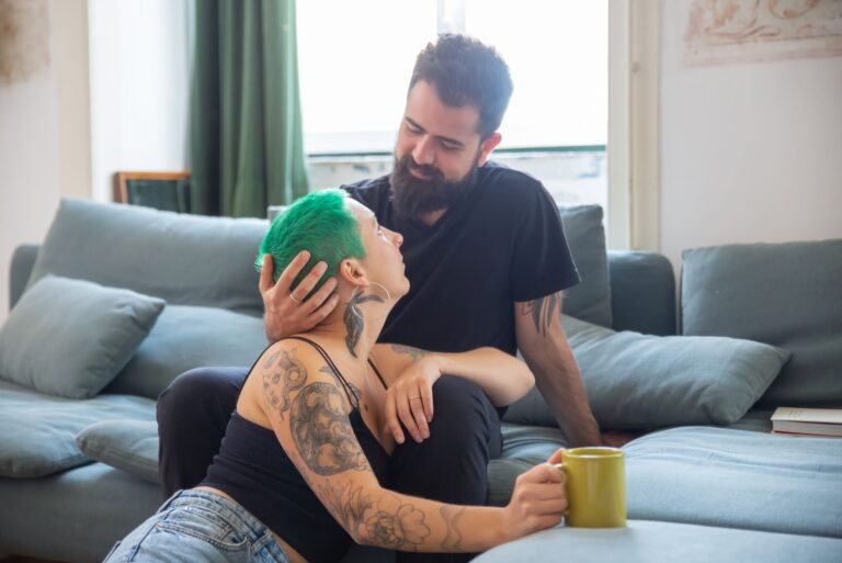 Couple sitting sofa