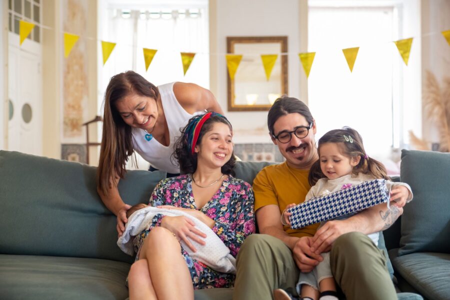 Family sitting couch