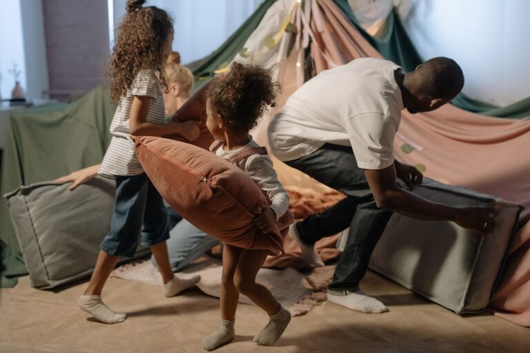 Children building pillow