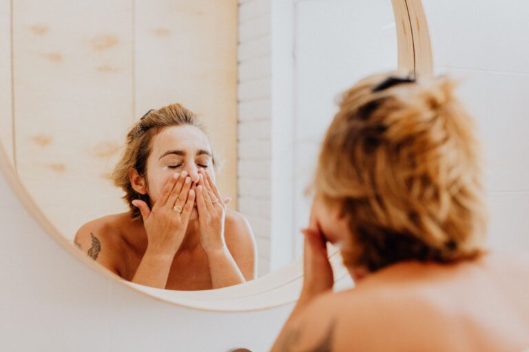 Woman washing face