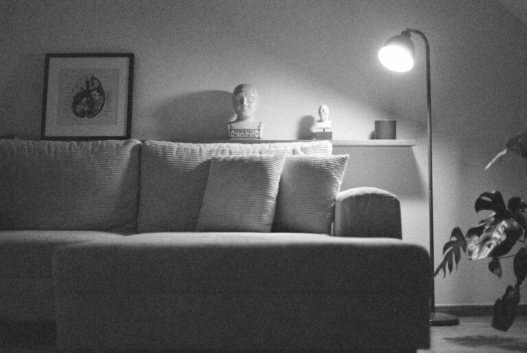 Evening living room lamp soft light tidy sofa