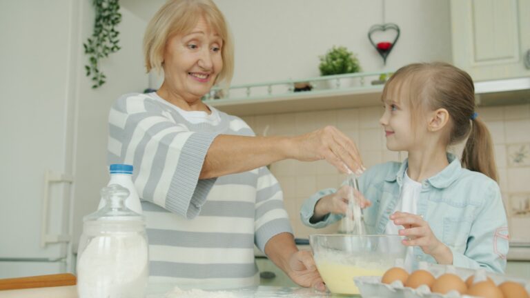 Grandmother child baking