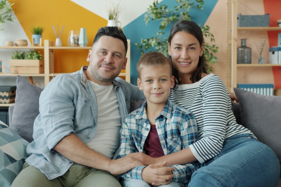 Family sitting couch