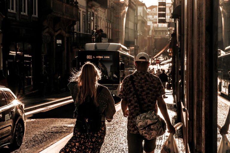 Couple walking city