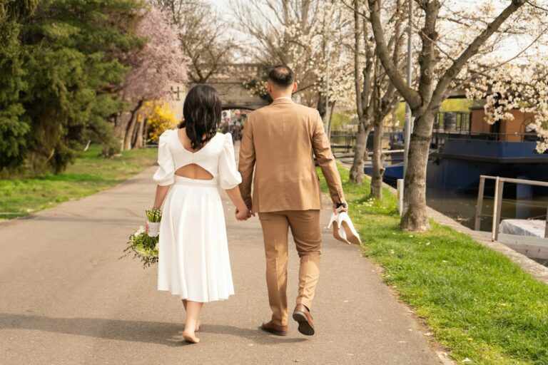 Couple walking outside
