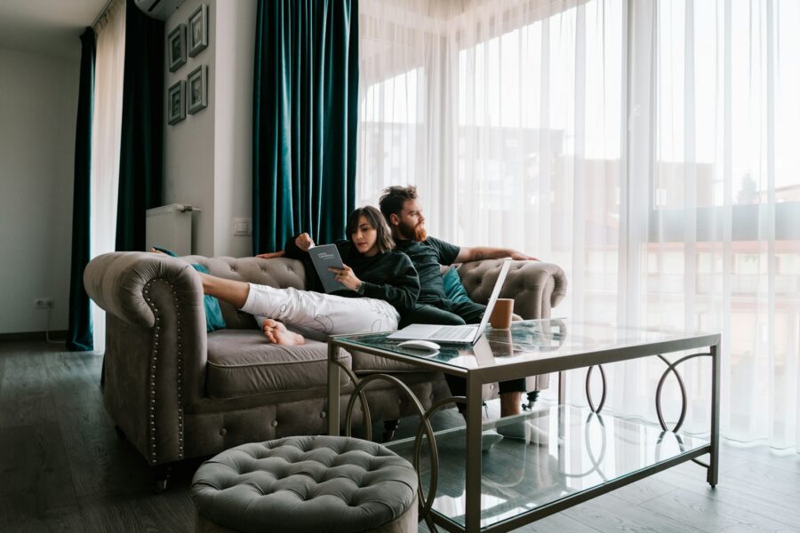 Couple sitting sofa
