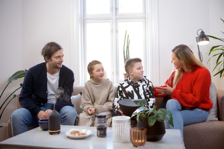 Family sitting couch