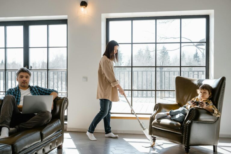 Parents children cleaning