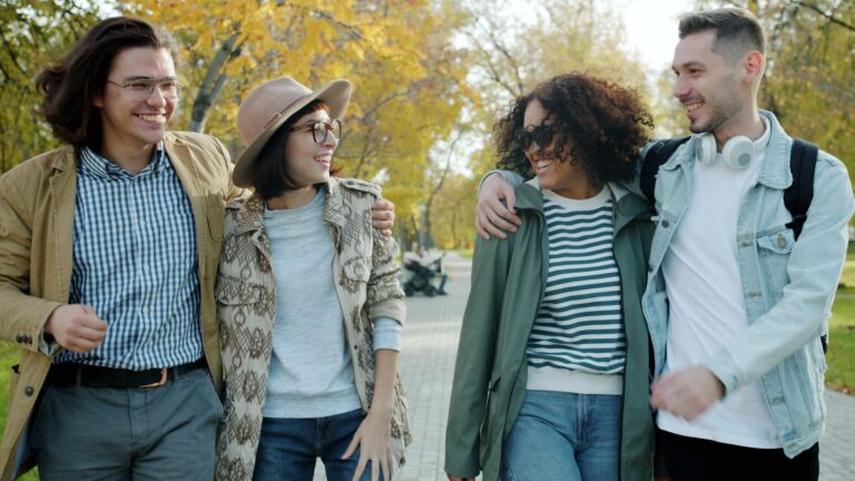 Friends walking park