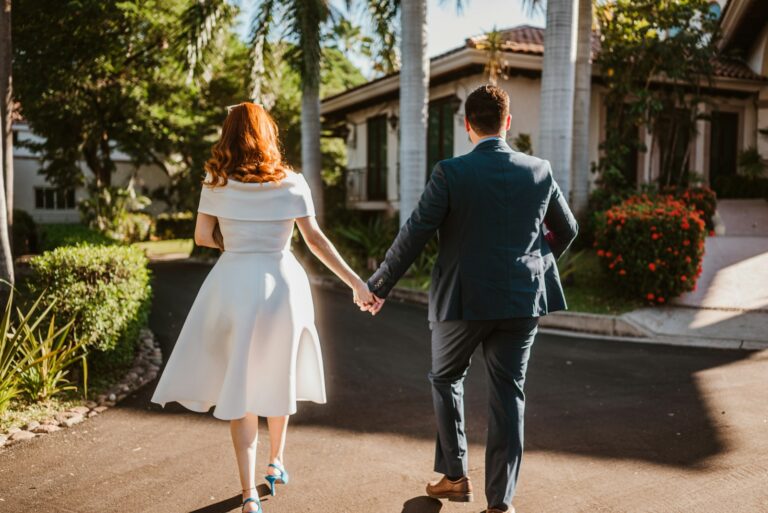 Couple walking outside