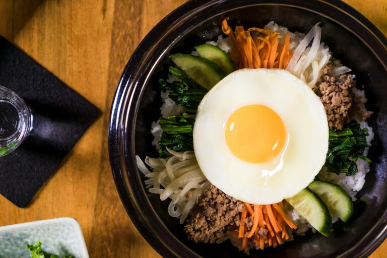 Leftover rice bowl fried egg vegetables