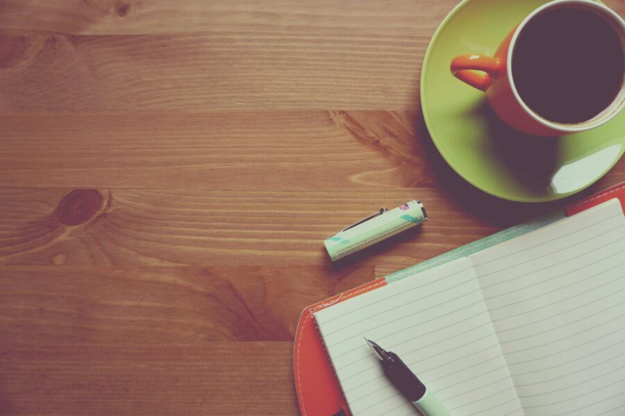 Journal pen coffee table morning light