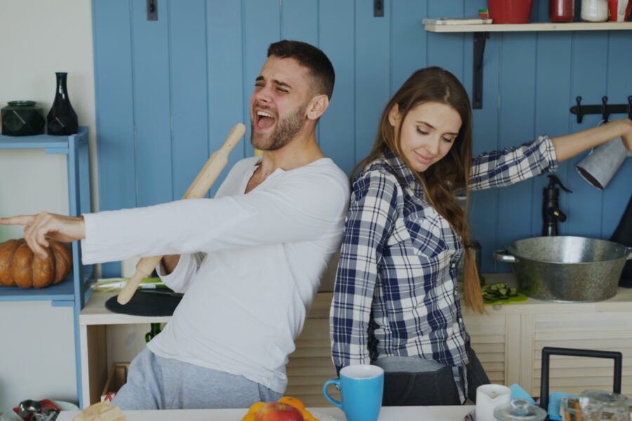 Couple doing housework