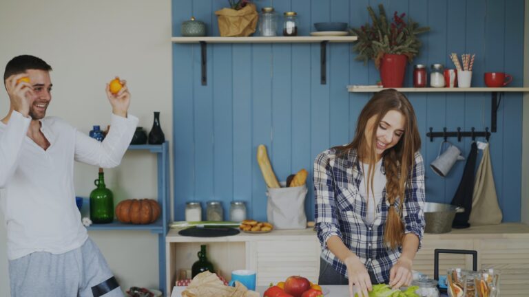 Couple doing housework