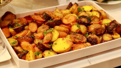Simple one-pan roasted chicken and roots for relaxed home cooking