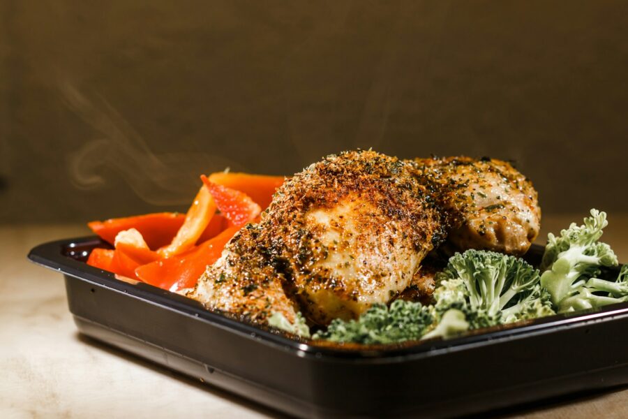 Sheet pan roasted vegetables chicken herbs