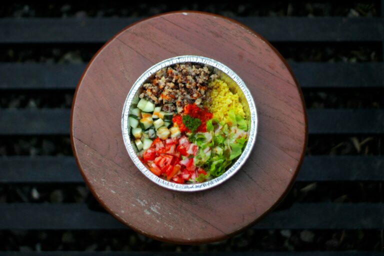 Vegetarian grain bowl wooden table