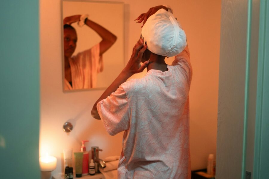 Woman brushing hair