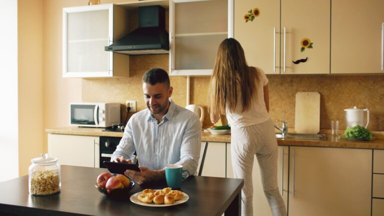 Friends talking kitchen