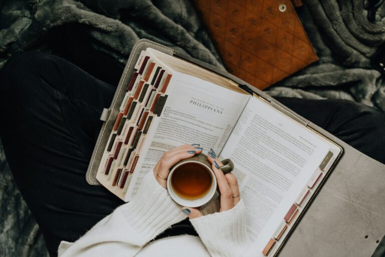 Person relaxing home tea notebook