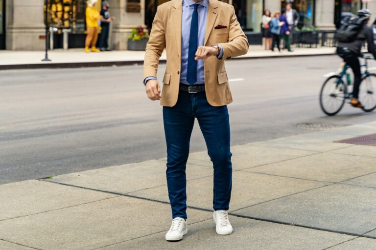 Smart casual office outfit trousers blazer casual jeans
