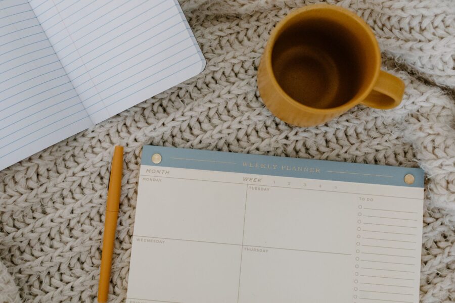 Notebook pen coffee